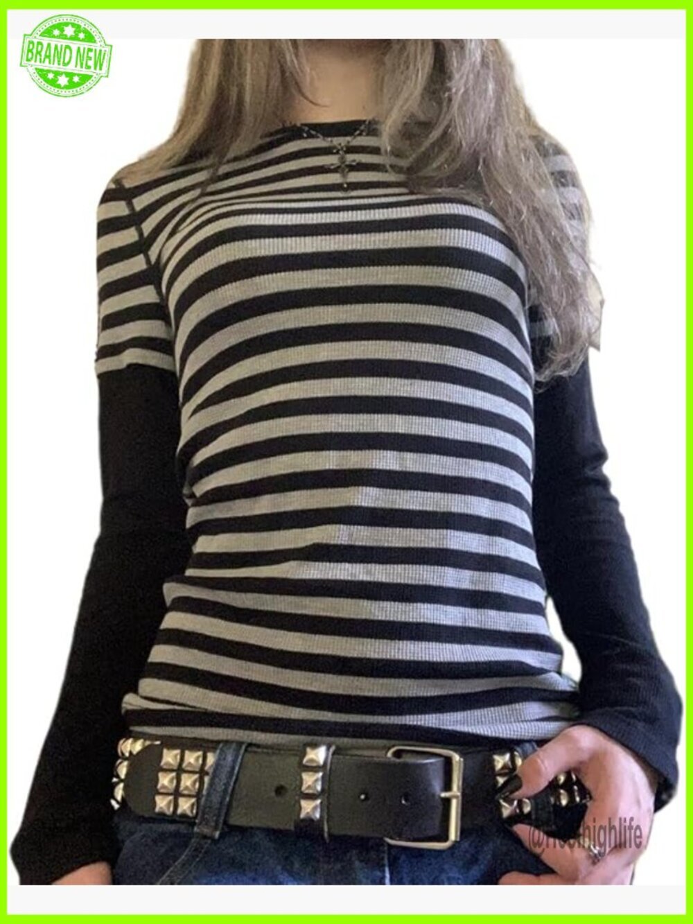 Y2k Striped Long Sleeve Tee Fairy Grunge Baggy T-Shirt Women